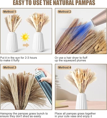 Miniatura 5 de Ramo de decoración de hierba de las pampas, 85 piezas de decoración bohemia para el hogar, ramo de hierba de pompus seco, ramo para arreglos