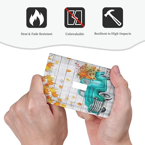 Miniatura 6 de Placas de pared vintage de otoño y otoño con una sola palanca, hojas de camión, textura de tablón, cubierta de interruptor de luz de 1 pandilla,