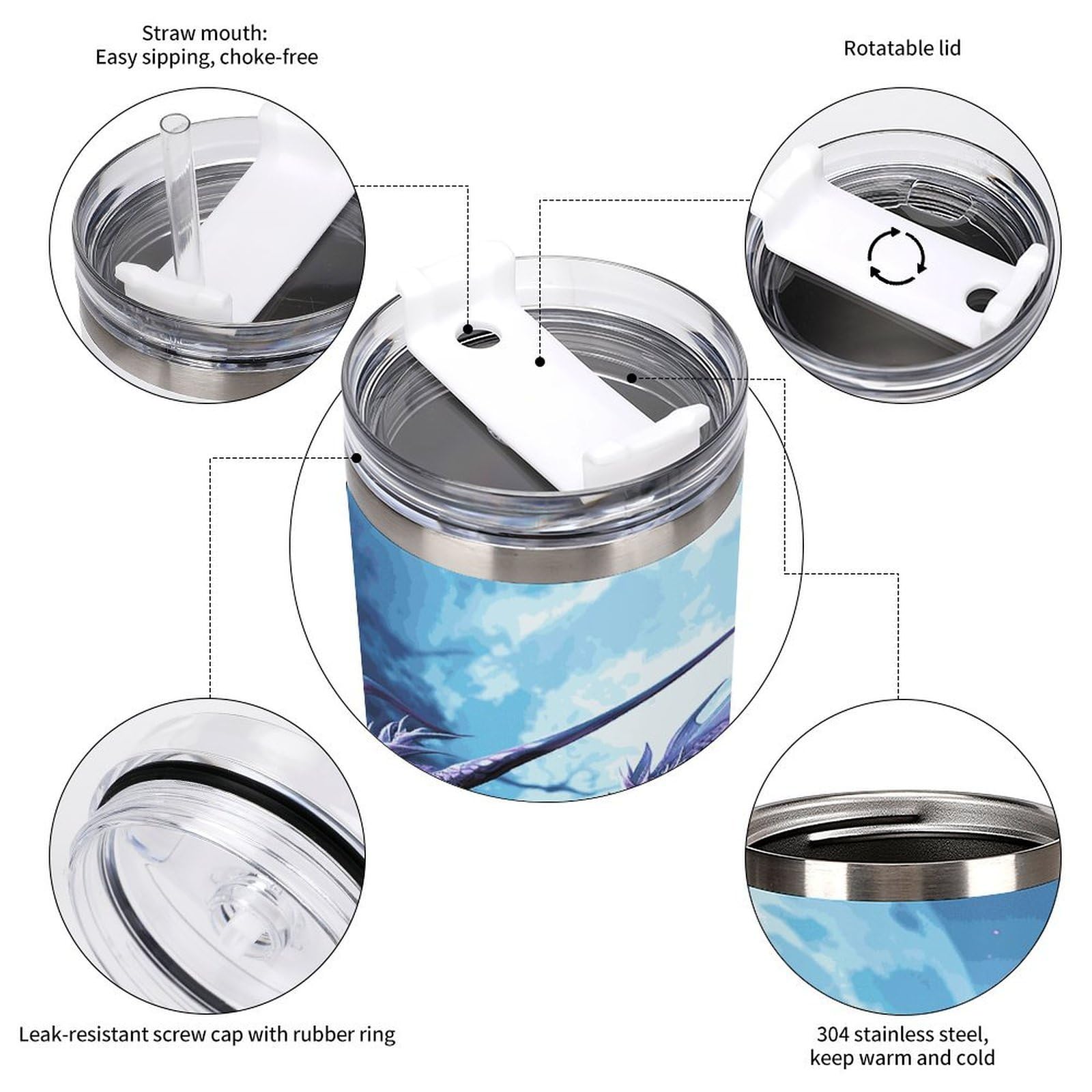 Tazas de luna púrpura con pajita y asa, taza de café con aislamiento al vacío de doble pared, botellas de agua para café helado, té, bebida caliente y fría