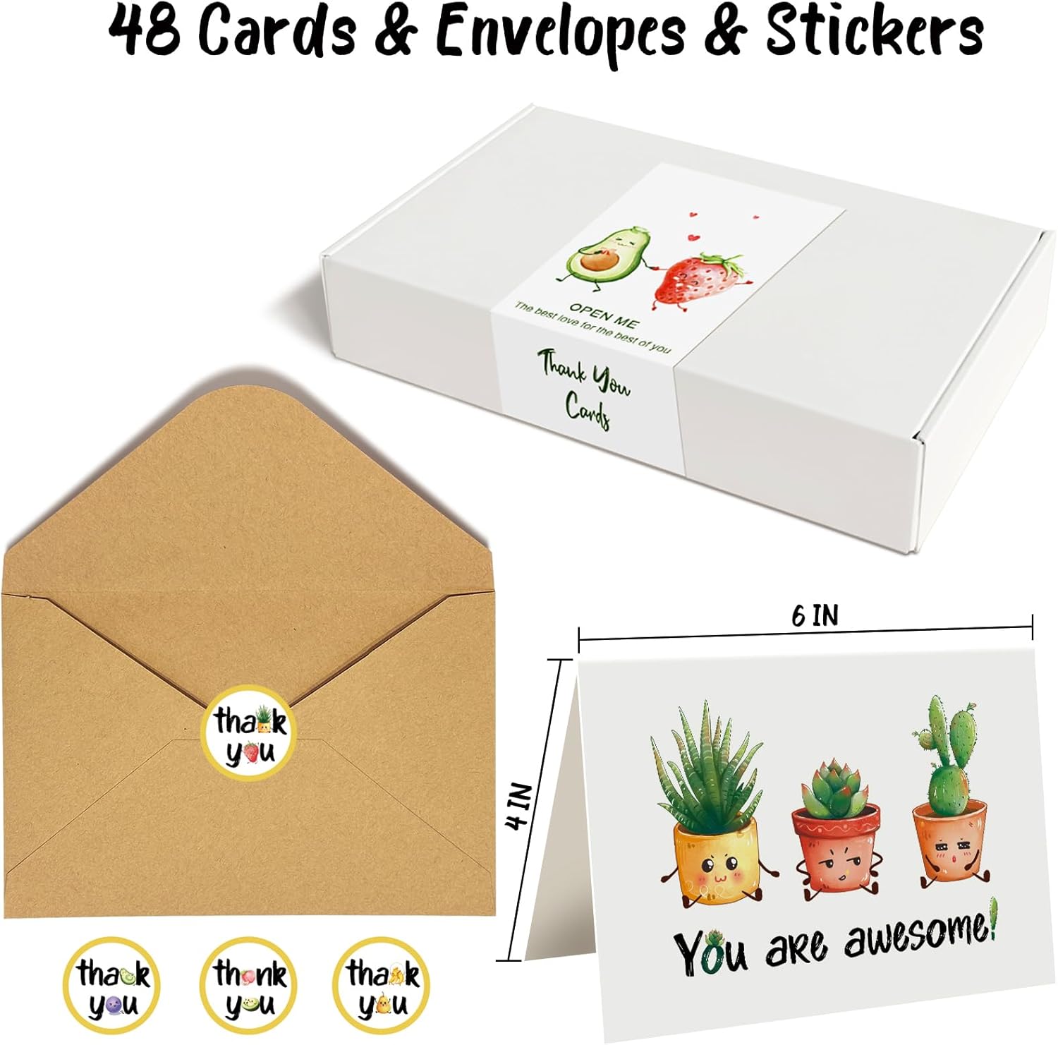 48 Funny Pun Thank You Cards with Envelopes And Stickers, Bulk Boxed Set Thank You Cards, 4 x 6 in,Thank You Note Cards for Wedding, Bridal & Baby Shower, Business, Graduation - Image 2