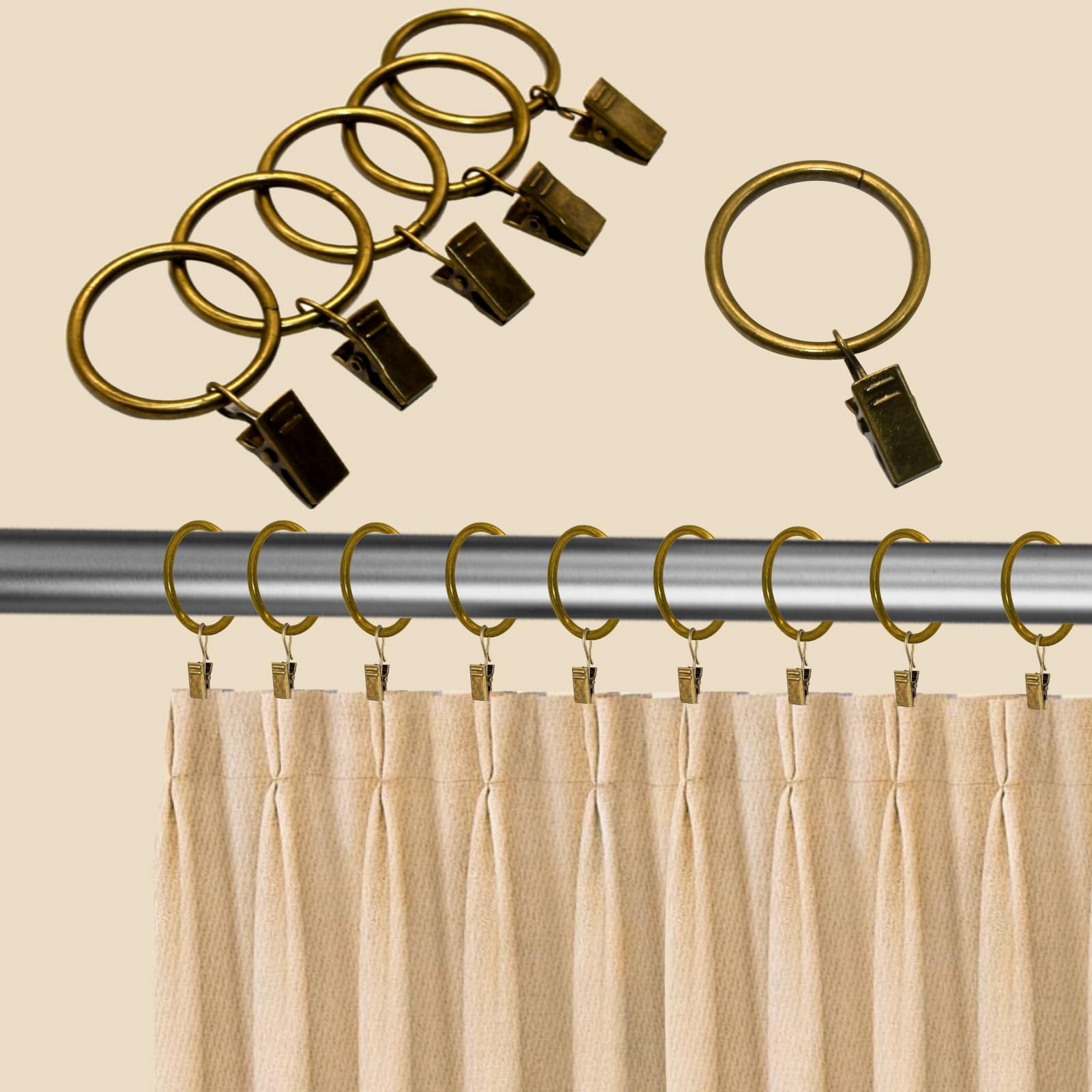 Dale Un Toque Moderno A Tus Cortinas: Anillos Metálicos Con Clip Para Barra De 30 A 63 Mm (Plata)