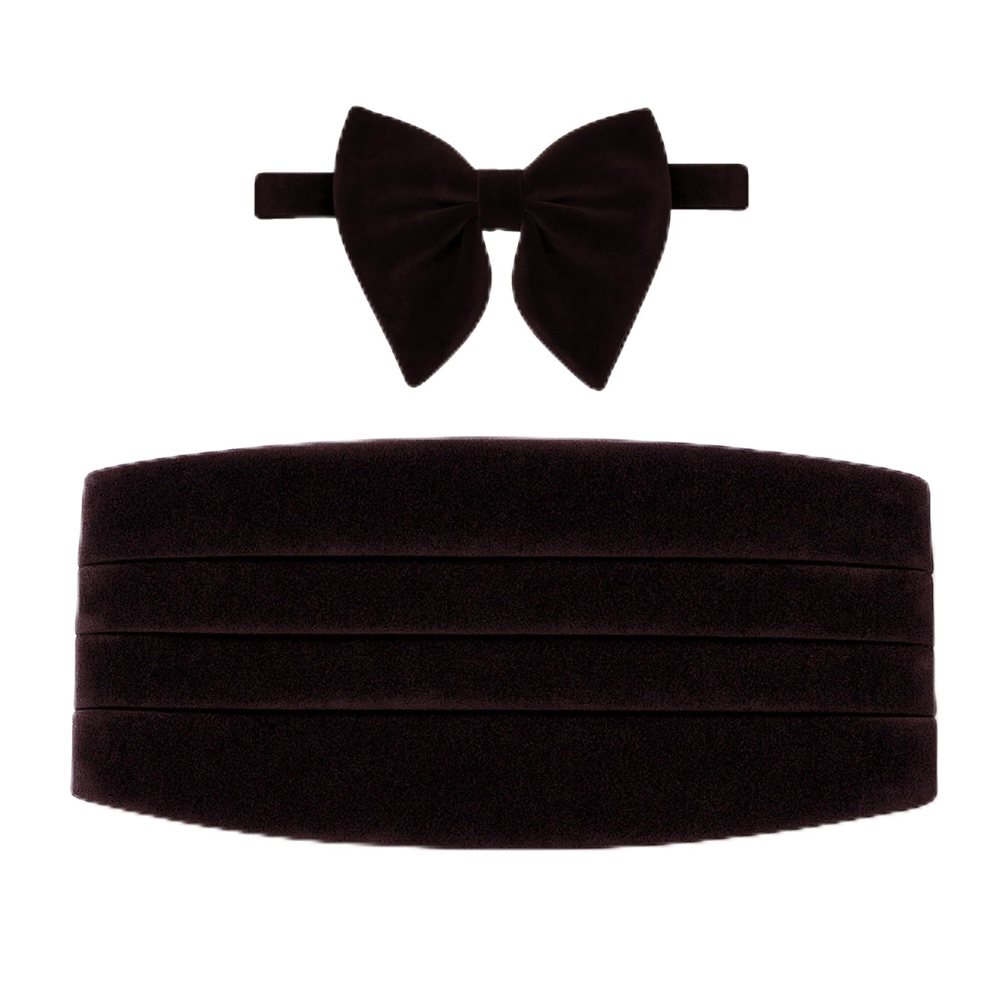 Men's Velvet Cummerbund and Bow Tie Set – Premium Formal Tuxedo Accessories | Adjustable & Elegant Finish for Weddings | Wine
