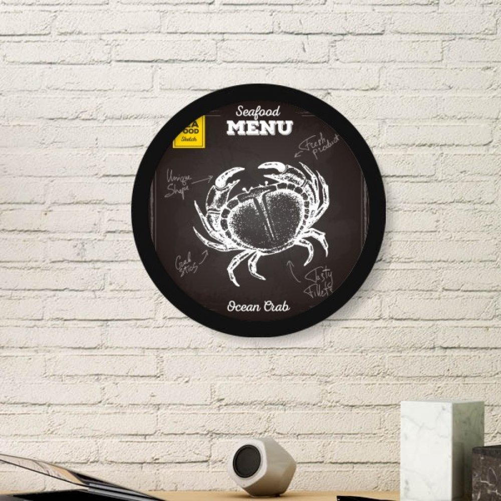 Cadre photo crabe croquis noir rond en bois M décor marin DIYthinker