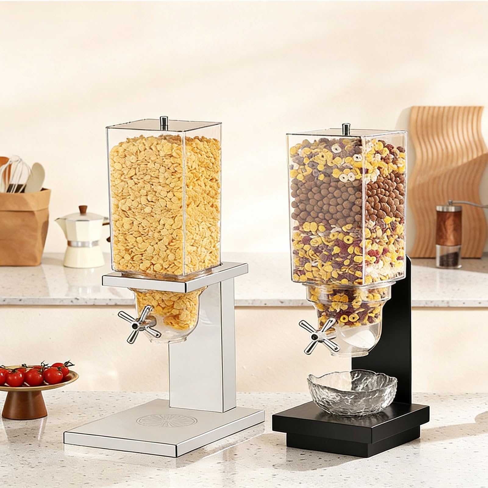 Dispenser per cereali, 5 l, contenitore in acciaio inox di grande capacità per conservare alimenti secchi, cereali, noci, snack, organizer da cucina