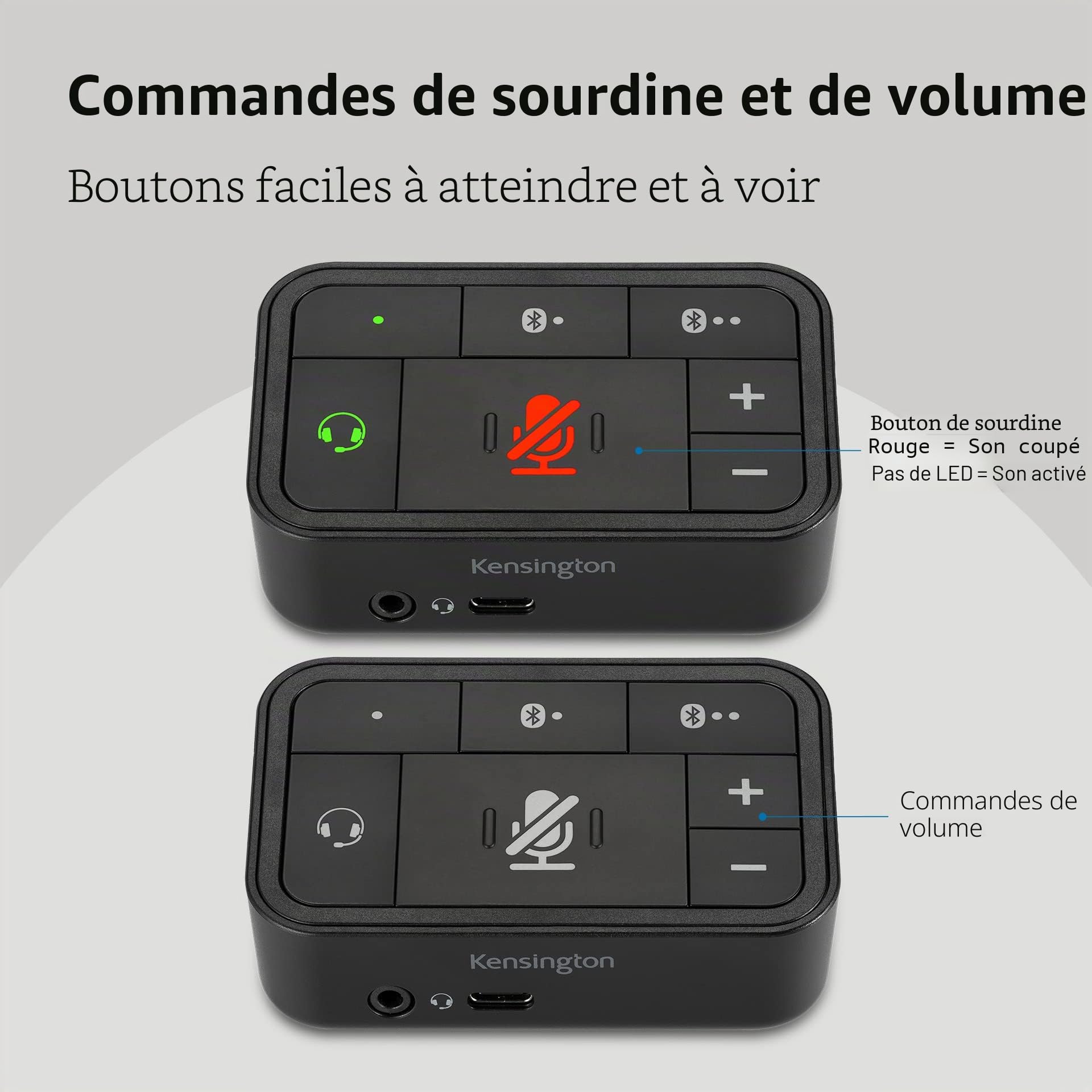 Kensington - Switch Audio USB 3-en-1, Commutateur Universel pour Casque Audio, Idéal pour Gérer des Appels & le Télétravail, Compatible avec Windows & Mac (K83300WW)