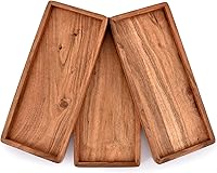 Vista 2 de NIRMAN Platos rectangulares de madera de acacia para decoración del hogar, alimentos, verduras, frutas, embutidos, bandeja para servir aperitivos