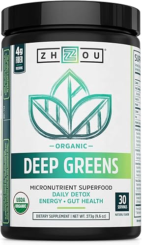 Miniatura 1 de Zhou Deep Greens  Organic  Morning Complete Prebiotic Probiotic Powder  Green Blend of Wheatgrass Spirulina and Maca Powder  96 oz 30 Servings