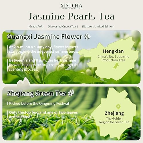 Miniatura 2 de XIXICHA Jasmine Pearls Tea Jasmine Green Hojas sueltas Dragon Balls Grado AAA 5.3 oz/150 g Té chino de aroma natural de larga duración