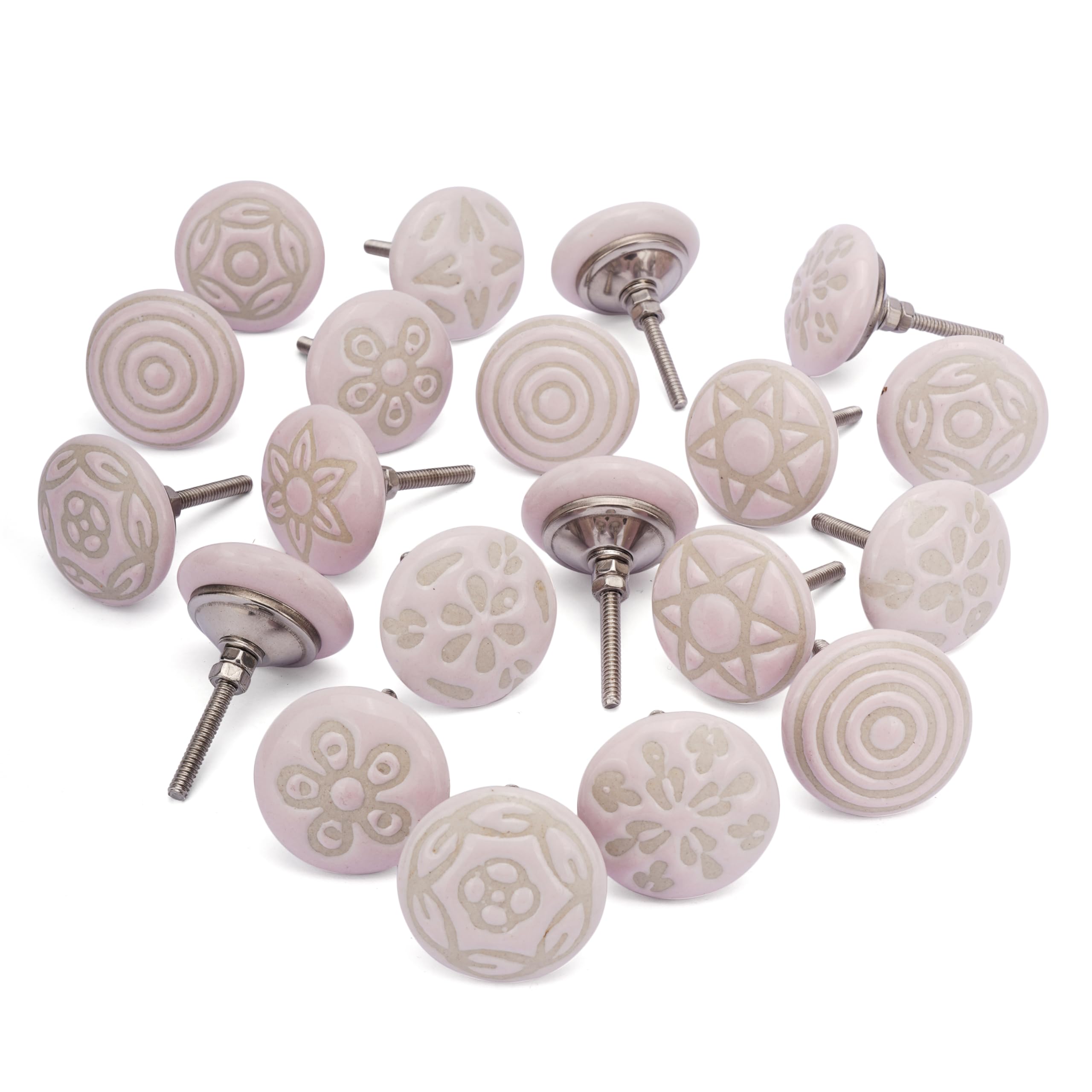 Ajuny Misty Rose Ceramic Drawer Knobs For Cupboard Door Knobs Set Of 20 Handmade Hand Painted Pottery Decorative Furniture Pulls Handles For Kitchen Cabinet Bathroom Dresser Vintage Fixings Included