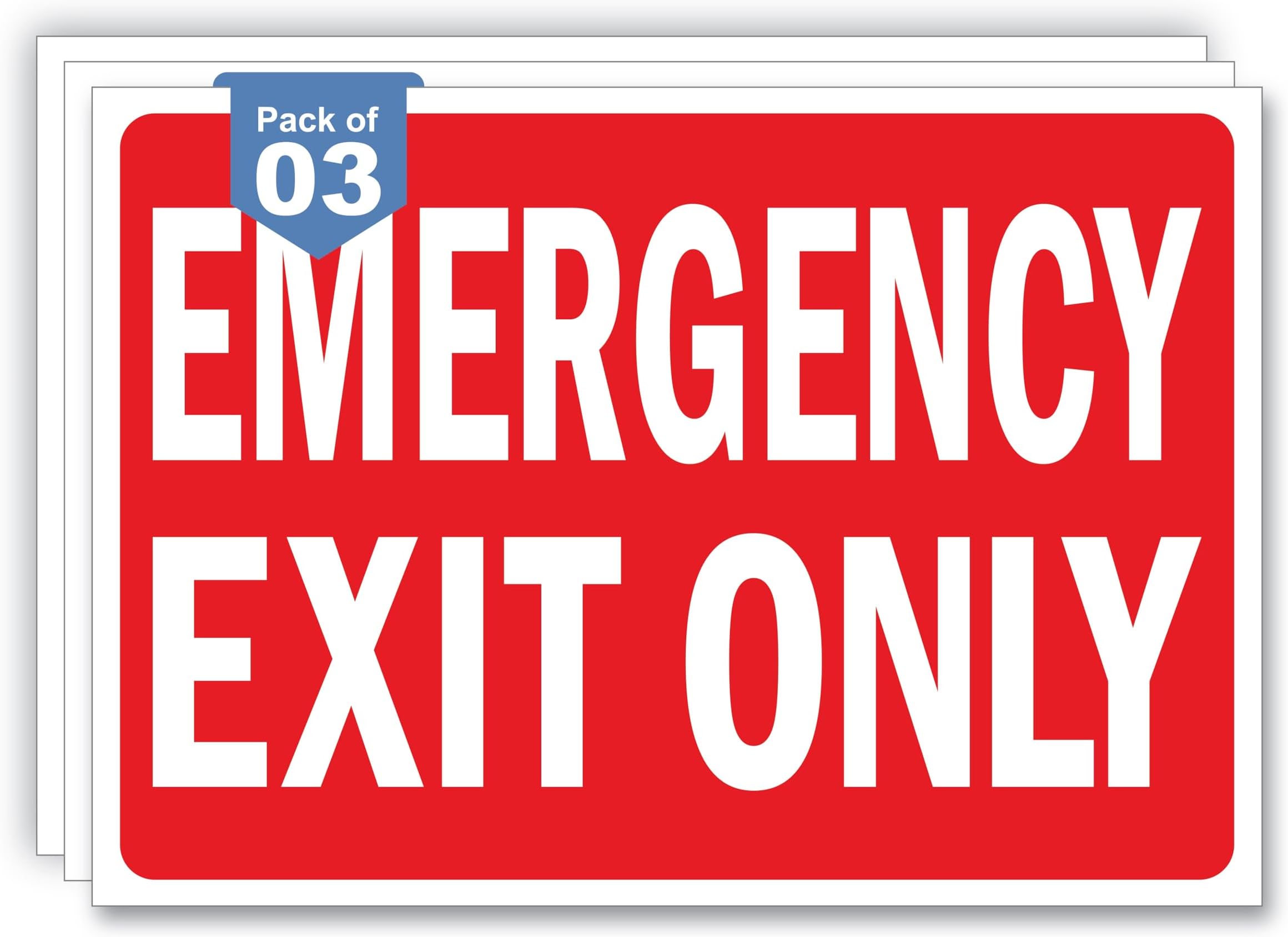 3 x Emergency Exit Only Sign Stickers, Designed as per NFPA Safety Standards (10 x 7 inches) Premium UV Protected, Strong Adhesive Vinyl Scratch, Fade Resistance and Spill Proof, Indoor and Outdoor