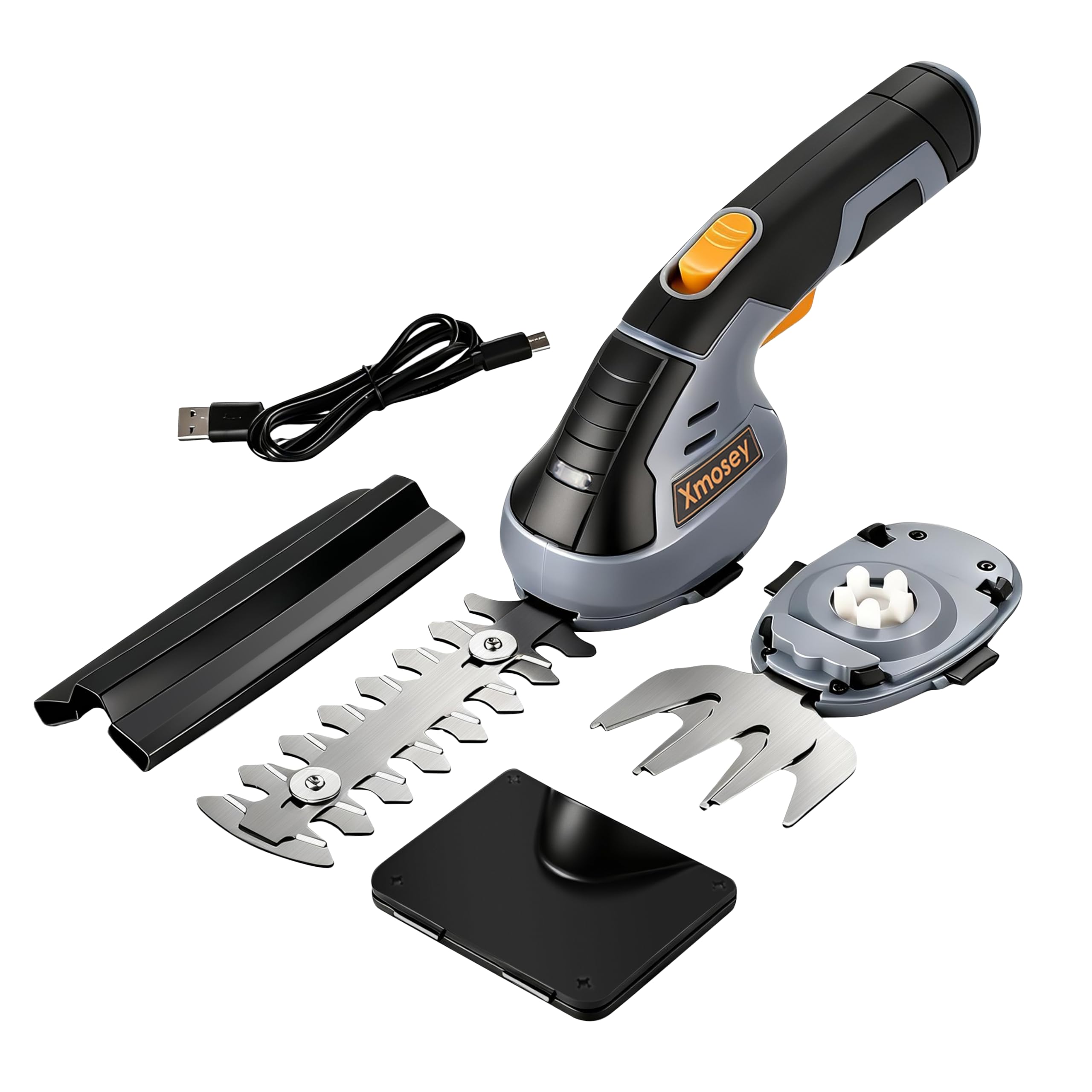 Xmosey 7.2V 2-in-1 Grass Shears & Hedge Trimmer with Lithium-Ion Battery, Handheld Hedge Cutter with 2 Blades, Grass Trimmer with 180° Rotatable Handle, Ideal for Shrub, Garden, Lawn