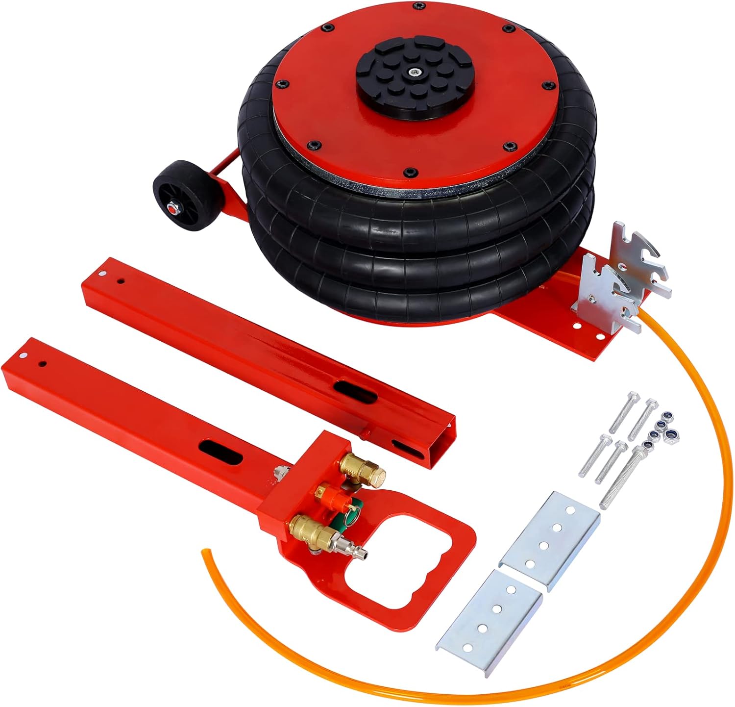 Air Jack, 5 Ton/11000LBS Triple Bag Air Jack with Adjustable Long Handle, 3-5S Fast Lifting Pneumatic Air Jack Lift Up to 15.5 Inch for Garage Car Lifting Repair (Red)