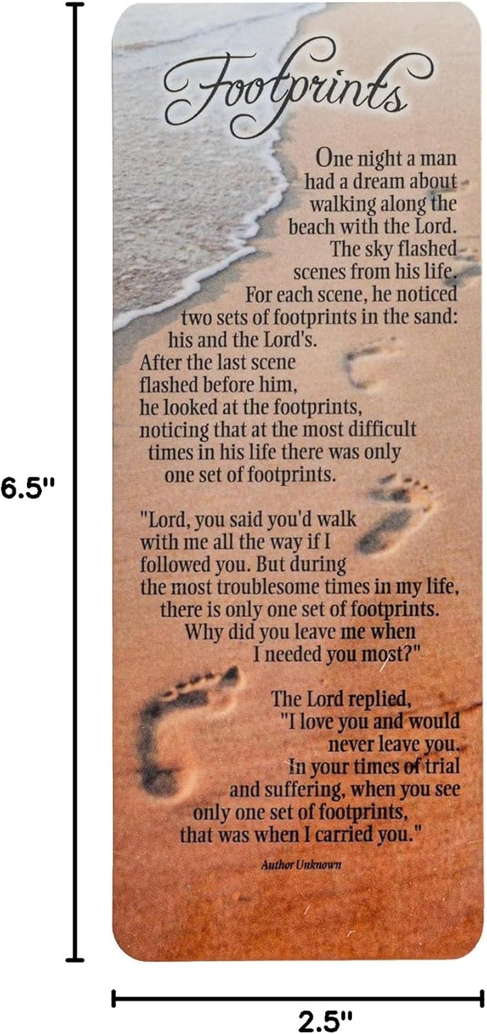 Footprints Inspirational Poem Sandy Waves Cardstock Bookmarks, Pack of 12