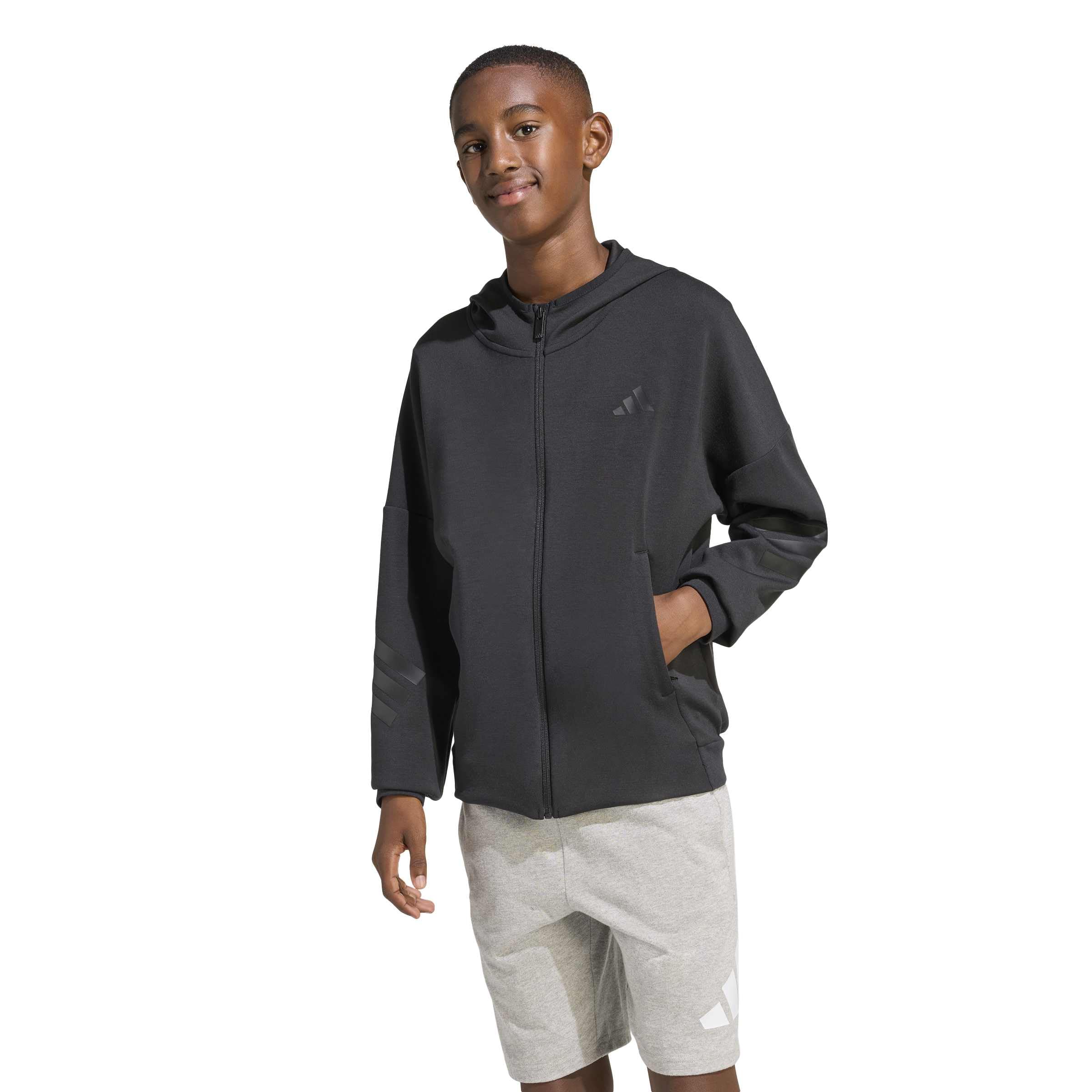 adidas Uniseks - dzieci Future Icons 3 Stripes Full Zip Hoodie Sweatshirt, black/black, 15-16 Years