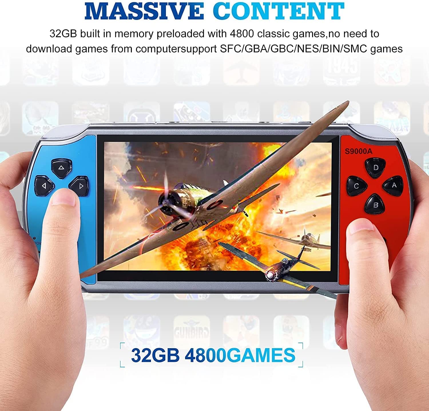 CHROX Console di Gioco retrò Portatile, 4800 Giochi Classici da 5,1 Pollici, Console per Videogiochi Portatile con Uscita TV, Giochi Arcade di Supporto, Regalo di Natale per Bambini