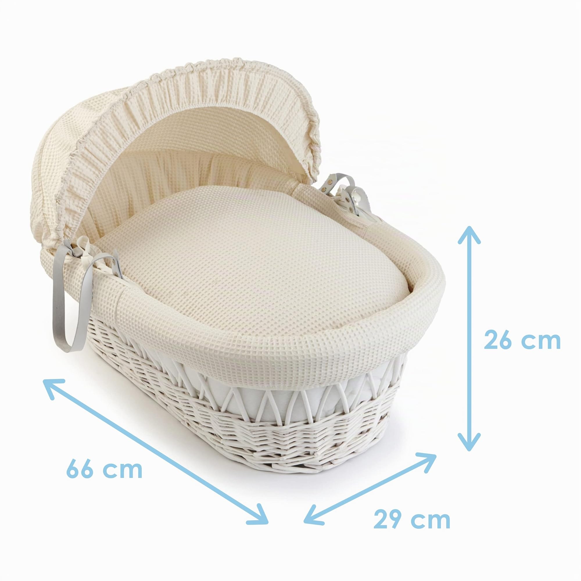 Clair de Lune Cesta in vimini bianco a nido d'ape e supporto a dondolo deluxe bianco con 1 cappuccio regolabile e rimovibile, 2 maniglie per il trasporto, copriletto e 1 materasso rigido in fibra