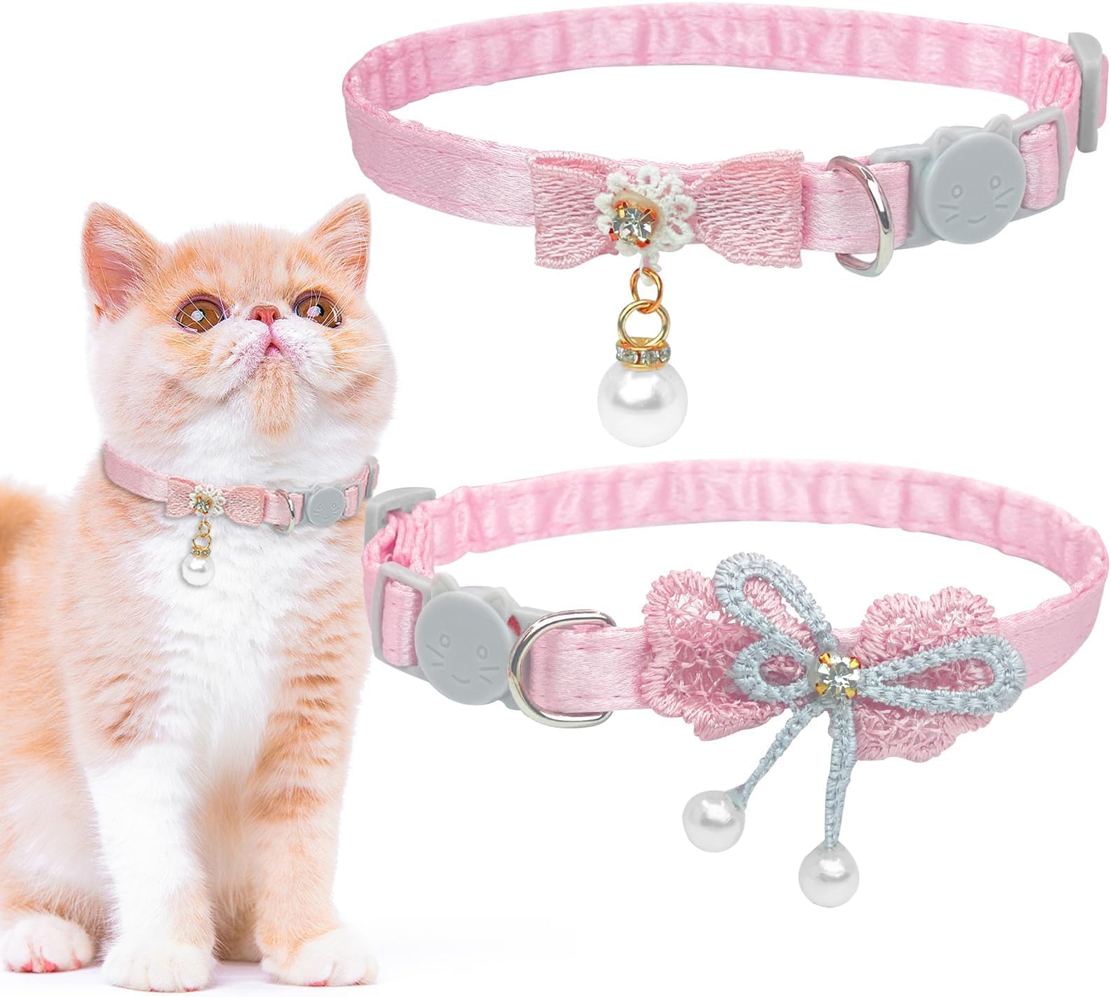 2 PCS Cat Collar, Adjustable Cat Neck Collar with Stylish Bow, Fashionable Cat Belt and Special Occasions