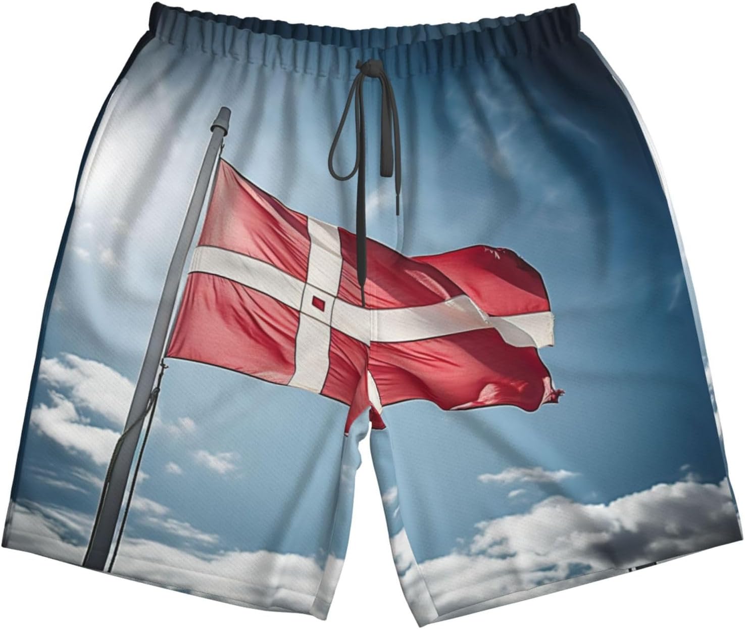 Danish Flag Print Mens Casual Shorts Drawstring Summer Beach Stretch Shorts Novelty Swimtrunks