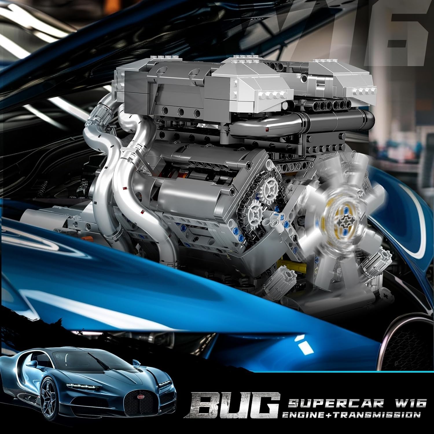 Mould King 10201 Tecnología W16 Motor Bloques de Construcción, Moc W16 Modelo de Motor Juguetes para Exhibir, Proyecto de Construcción de Motor de Coche Stem para Adultos (2024 PCS)