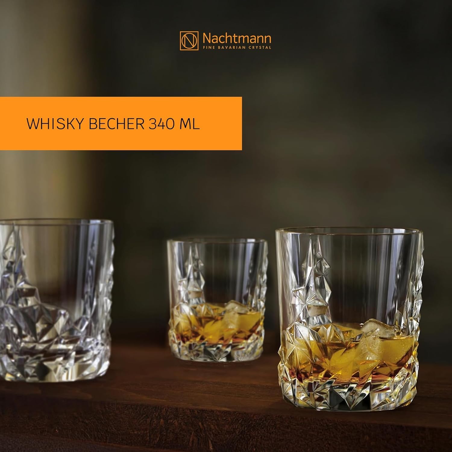 Nachtmann Whisky Gläser 340 ml, 12 Stück, Sculpture, 101968-3, Whiskygläser aus Kristallglas, Tumbler spülmaschinenfest