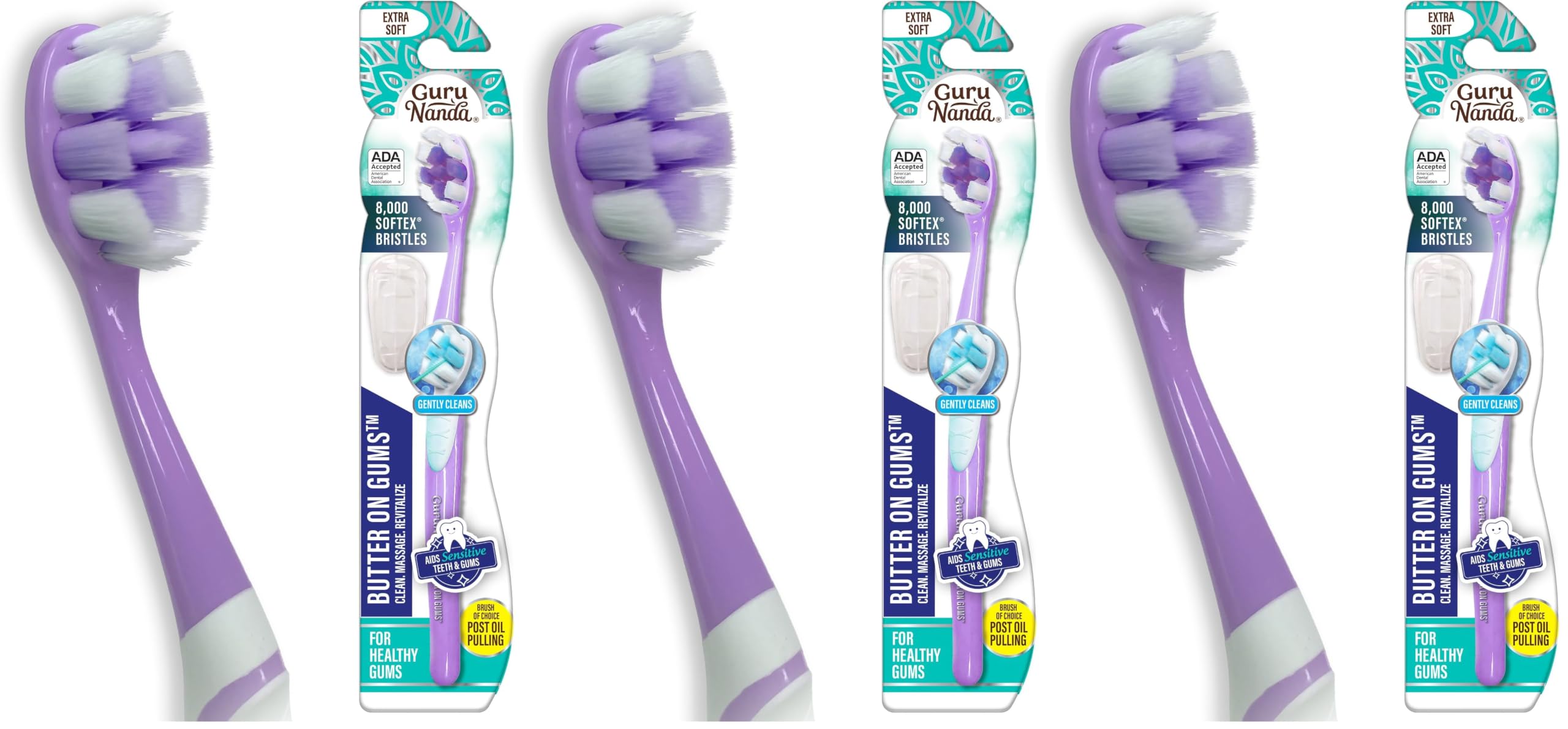 GuruNanda Butter On Gums Toothbrush, ADA Accepted, with 8000+ Ultra Soft Softex Bristles for Sensitive &amp; Receding Gums, Perfect for Whiter Teeth, 1 Ct (Pack of 3)