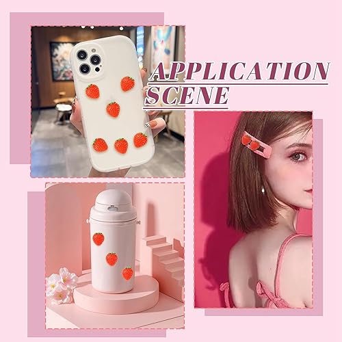 Miniatura 6 de Ipotkitt 200 piezas de cabujones de resina de fresa, dijes de limo para manualidades, álbumes de recortes, accesorios de decoración - 0.787 x 0.709