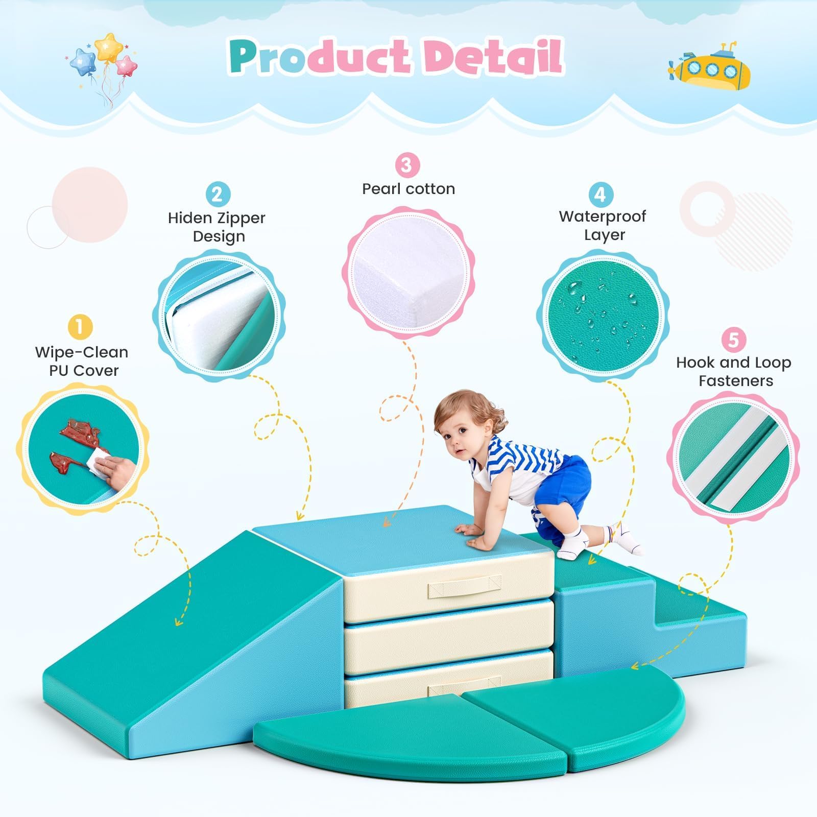 5P-Soft Climbing Blocks, Baby Soft Play Climbing Blocks, High-density Pearl Cotton, PU Cover Scratch-Resistant Clean Easily - Image 4