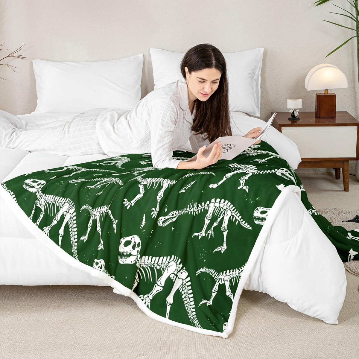 Erosebridal Manta Sherpa de dinosaurio fósil para niños, bebés y jóvenes, serie de animales antiguos, forro polar gótico de esqueleto, decoración de habitación de niños y niñas, ultra suave, manta de