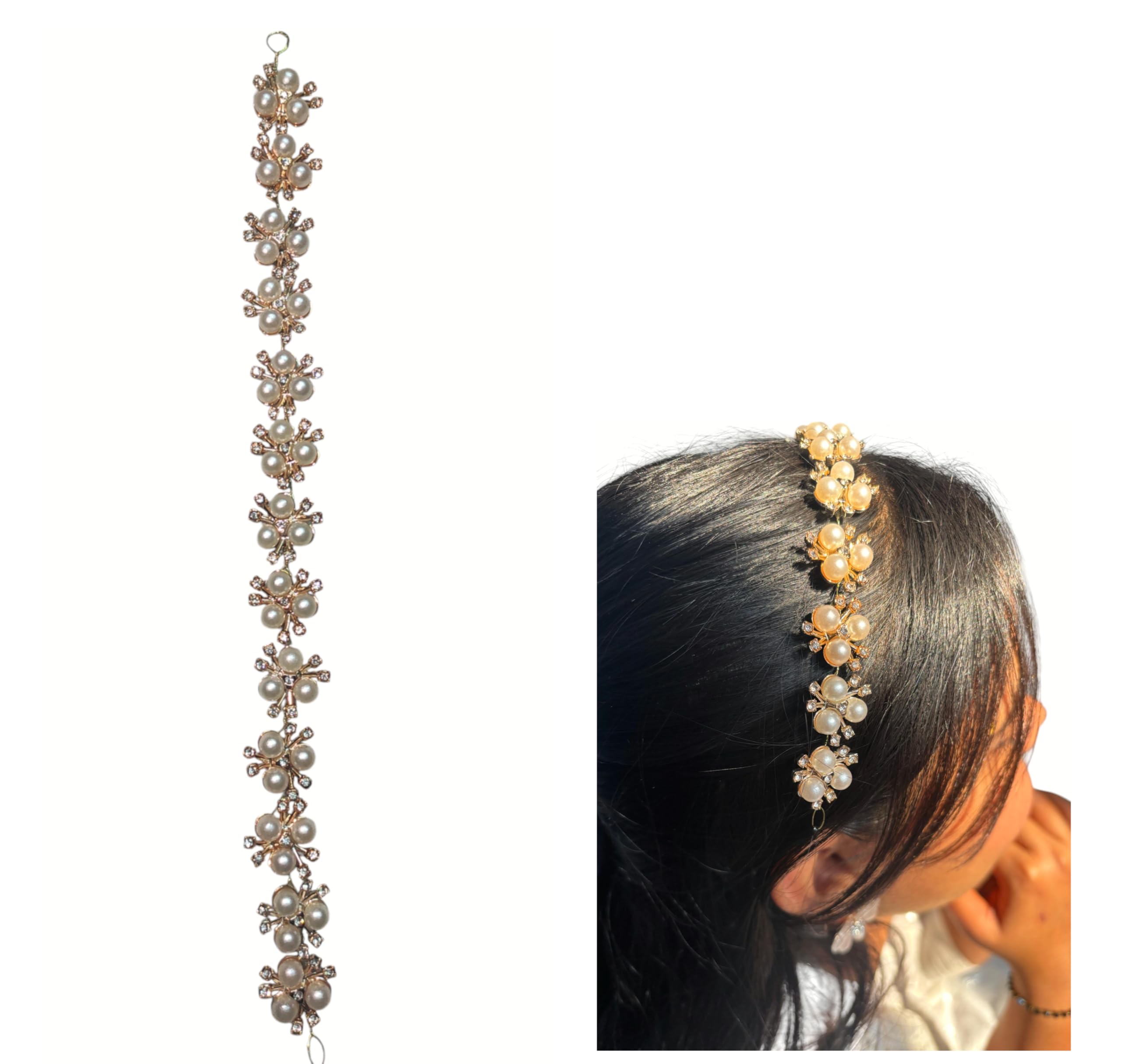 Sidhav Elegant Gold Pearl Floral Hair Brooch Clip for Women and Girls | Wedding, Reception, Party Wear Hair Accessory with Crystal Stones (Pack Of 1)-image-42