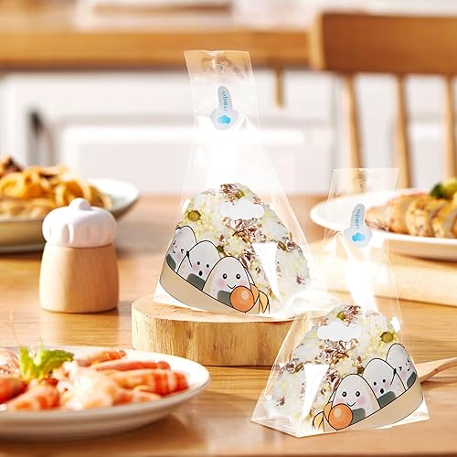 Miniatura 7 de iplusmile Bolsas triangulares de Onigiri, 100 bolsas de plástico para arroz, bolsas japonesas de fácil desgarro para el hogar, restaurante, bar de