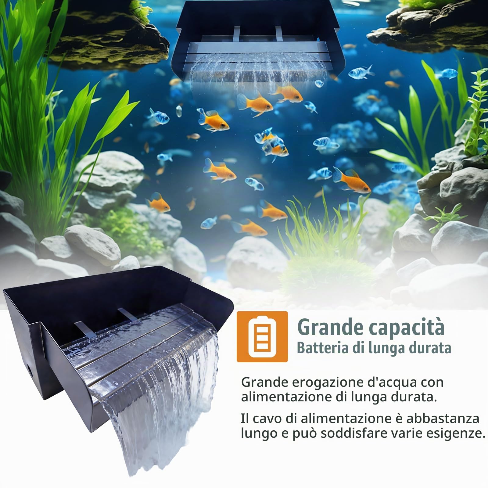 Set Cascata Per Laghetto Da Giardino, Fontana A Cascata In Acciaio Inox Da 30cm Per Laghetto Da Giardino Elemento Decorativo Per Laghetto Da Giardino Patio Terrazza Spazio Esterno (Senza pompa)