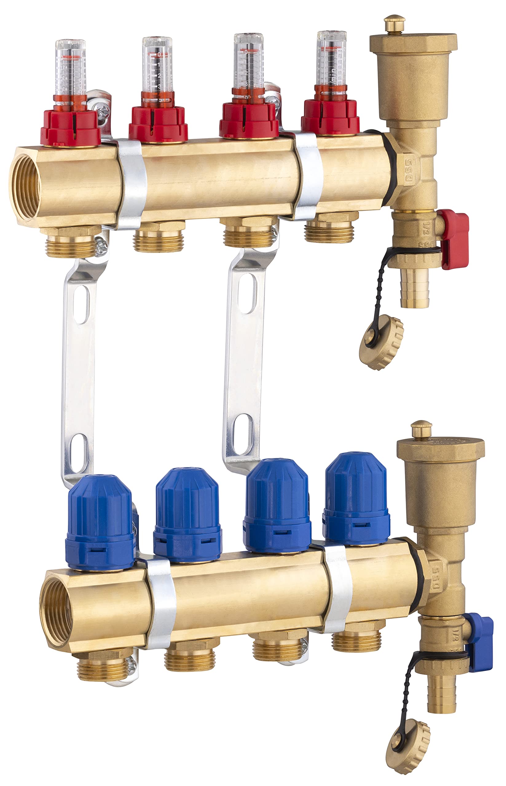 Colector para Suelo Radiante de Latón con 4 Salidas/Retornos | Incluye Caudalímetro para Control Preciso | Alta Resistencia y Durabilidad | NOYON & THIEBAULT