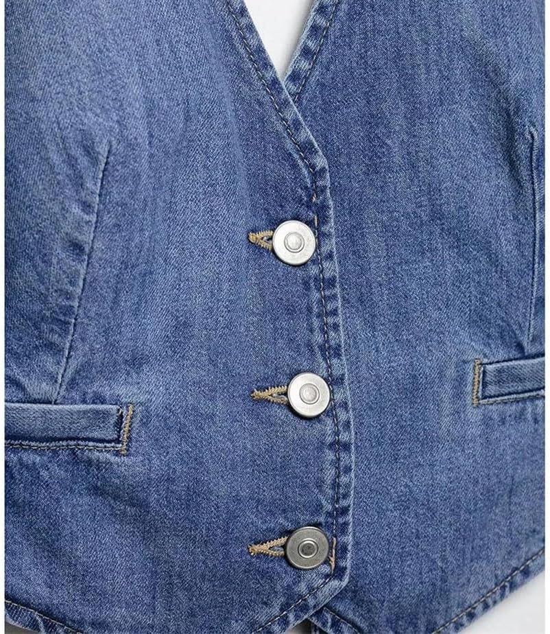 レディース バックレス デニム トップス ハンギングネック Vネック シングルブレスト ノースリーブ ヴィンテージ サマーベスト