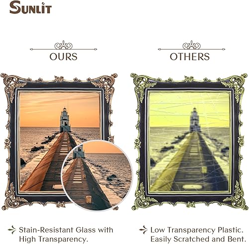 Miniatura 3 de Sunlit Marco de fotos vintage de 8 x 10 pulgadas, marcos de fotos antiguos de lujo con parte frontal de cristal, pantalla de fotos, colgar en la