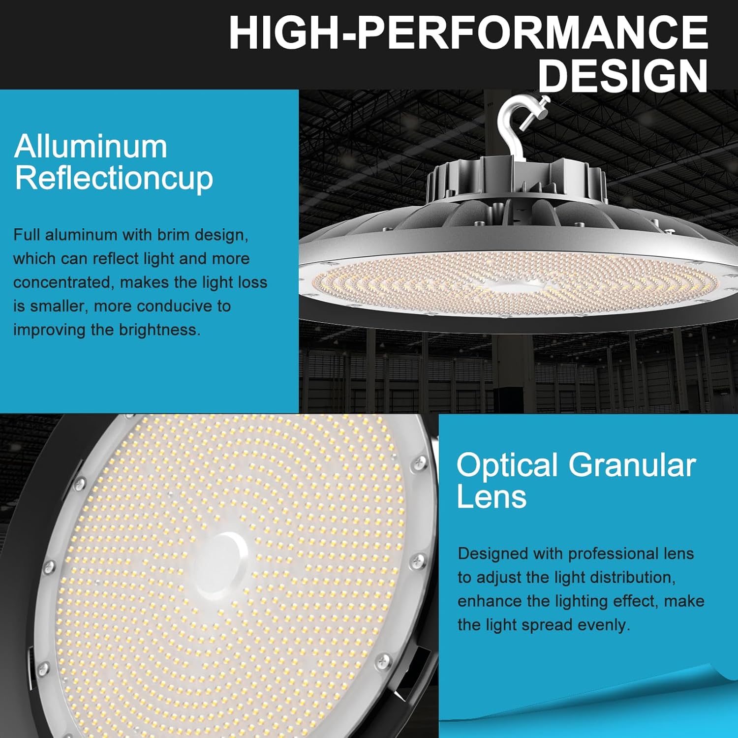 Lightdot 350W LED High Bay Light 52500lm (Eqv.1400W MH/HPS) LED High Bay Shop Light 5000K UFO Lighting for 30-55FT Height (Coverage:66~120ft at Height:30~55FT)- 4Pack