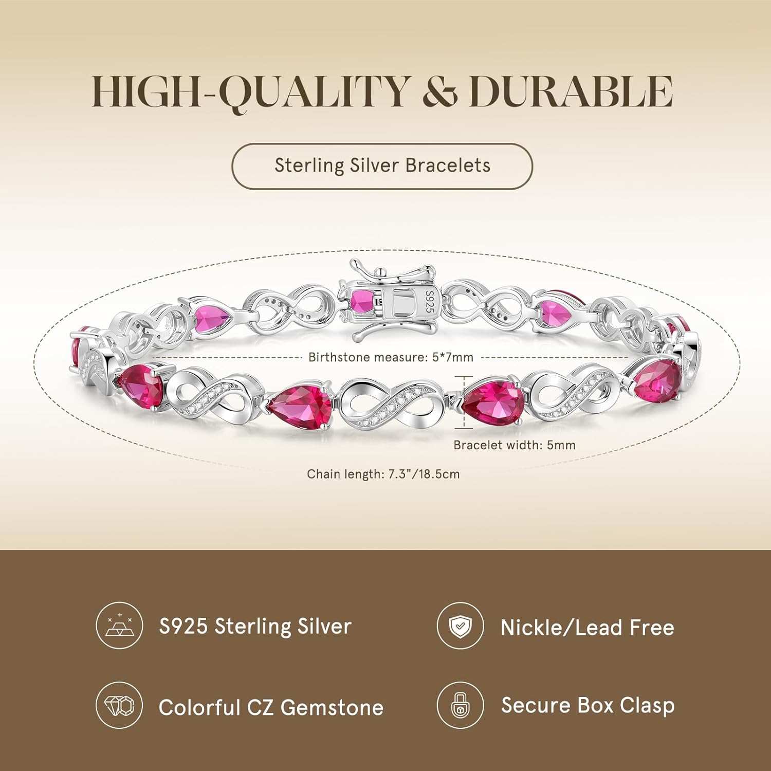 FANCIME Infinity Embrace Birthstone Tennis Bracelet for Women Infinity Design Sterling Silver Pear Shape Gemstone Jewelry Anniversary Birthday Mothers Day Gifts for Women Her Mom Wife - Image 5