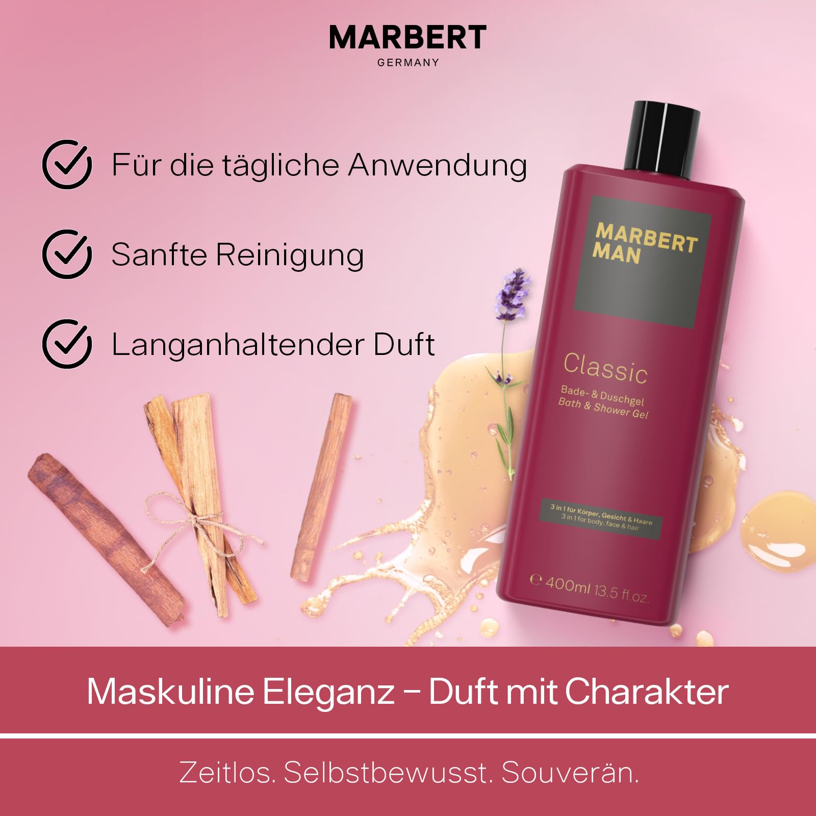 Marbert Man Classic 6 x 400 ml – Bade- & Duschgel mit klassisch-maskulinem Duft – Sanfte Reinigung für Haut & Haare – Für ein erfrischtes Hautgefühl
