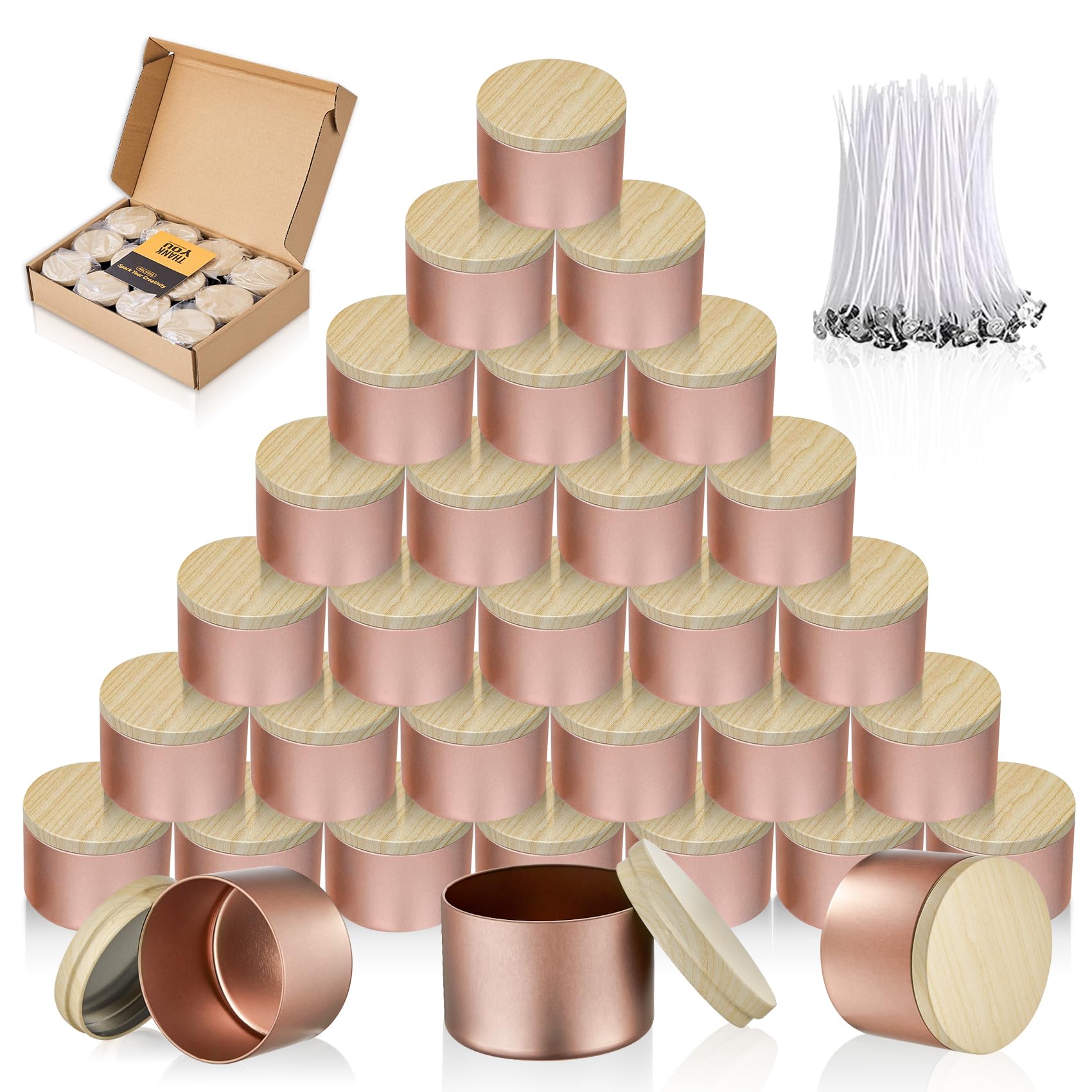 MGLIFEUL Candle Tins Jars Container Vessels for Making 4 8 Oz Rose Glod Empty Candle Tins Can Gift Box Packaging With Lid Wax Container Bulk Making