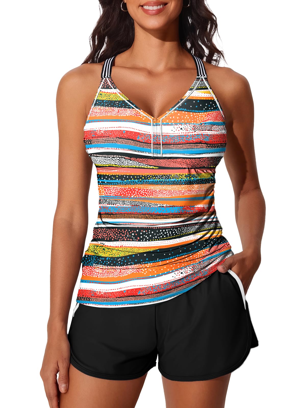 Photo 1 of ****Shorts Only ****Summer Mae Modest Tankini Swimsuits for Women 2026 Two Piece Bathing Suits with Sporty Pockets Boy Shorts for Tummy Control Wave Point Stripe Geometry Size 12