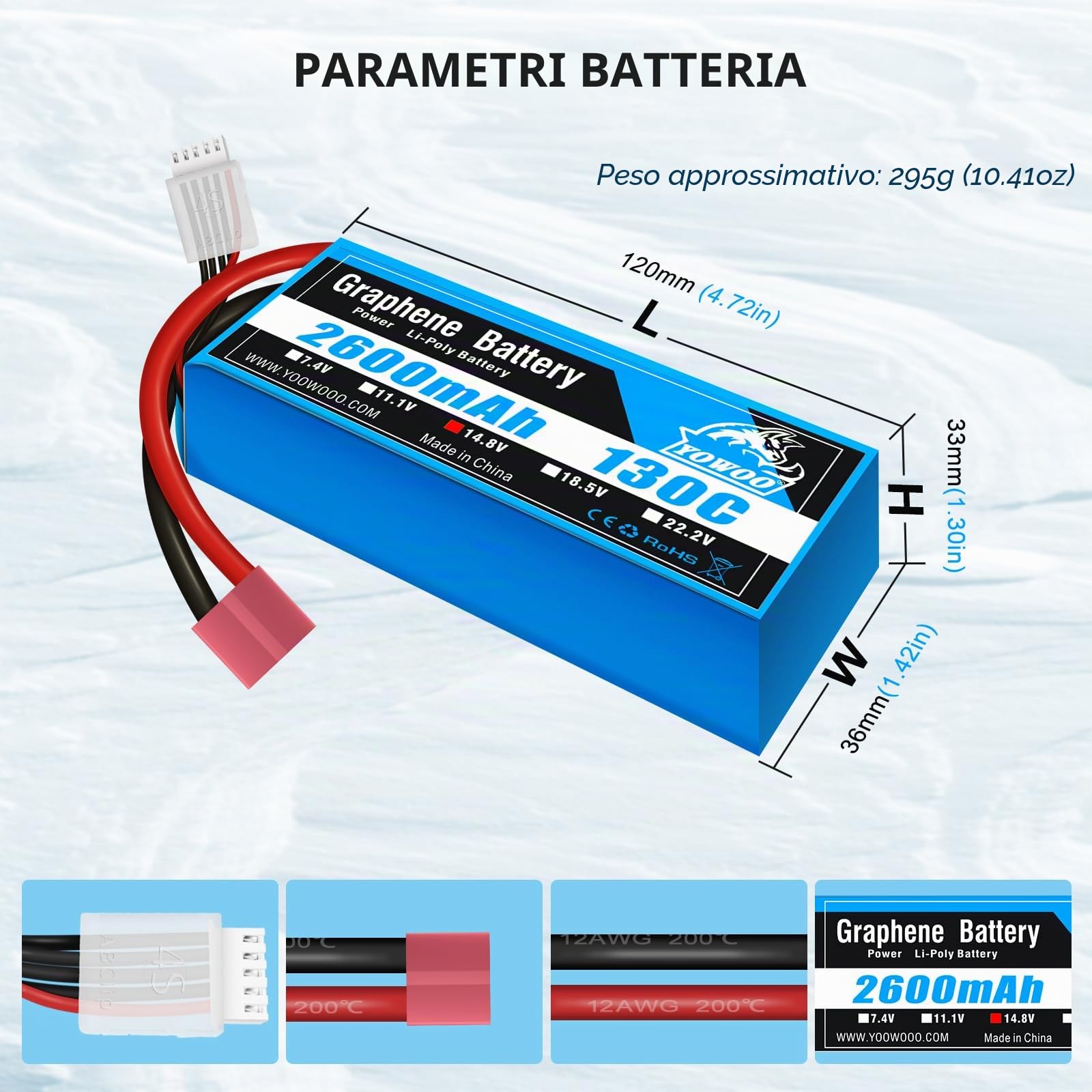 Yowoo 2PCS RC Batteria 4S 14.8V 2600mAh 130C Grafene Lipo con Deans T Plug per RC Evader BX Auto Camion Truggy RC Aereo Elicottero Quadcopter UAV Drone FPV Veicolo da corsa Barca