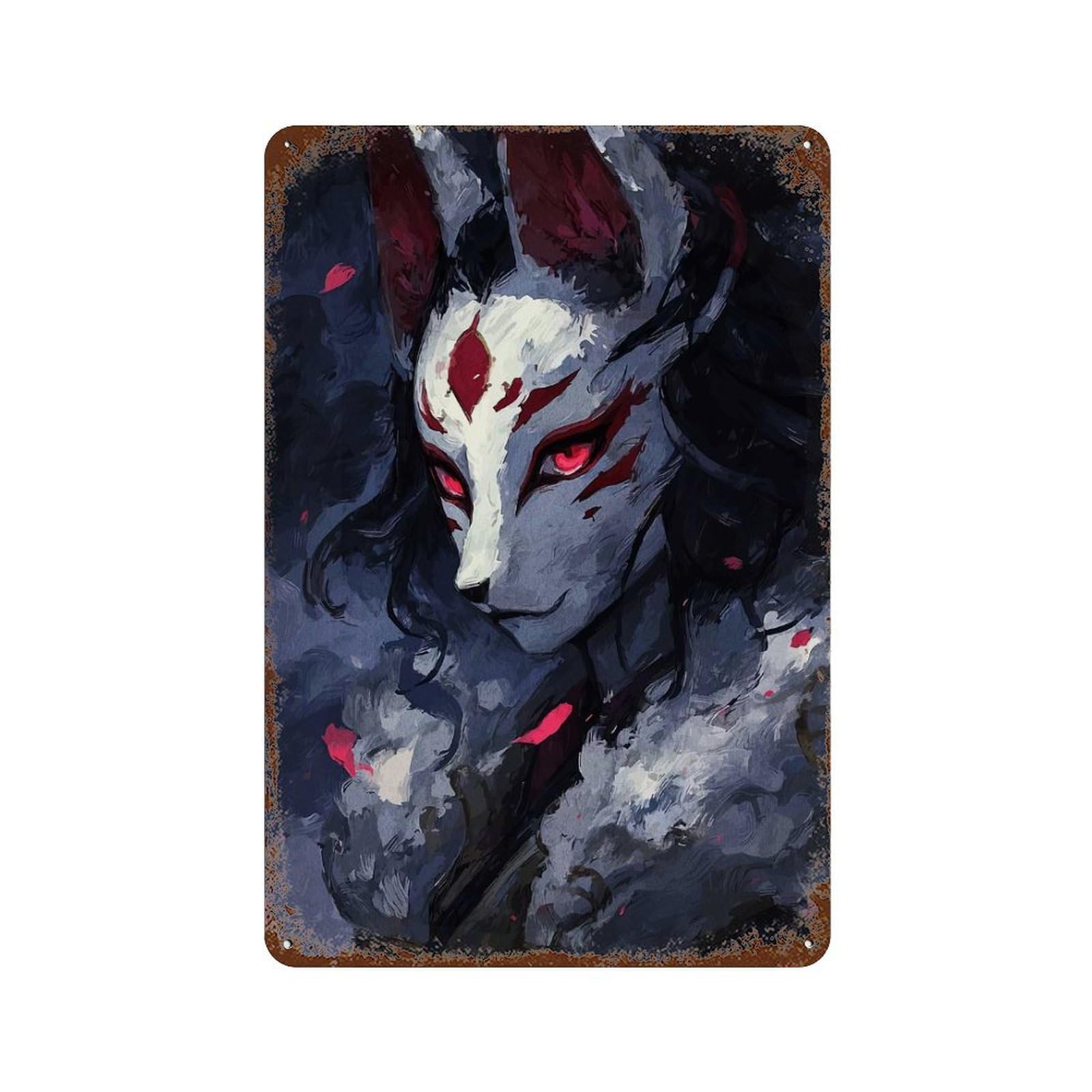 Fox Spirit Portrait with Red Accents Rustic Tin Plaque 11.8"x7.9", Classic Wall Plaque for Garage, Pub Or Kitchen
