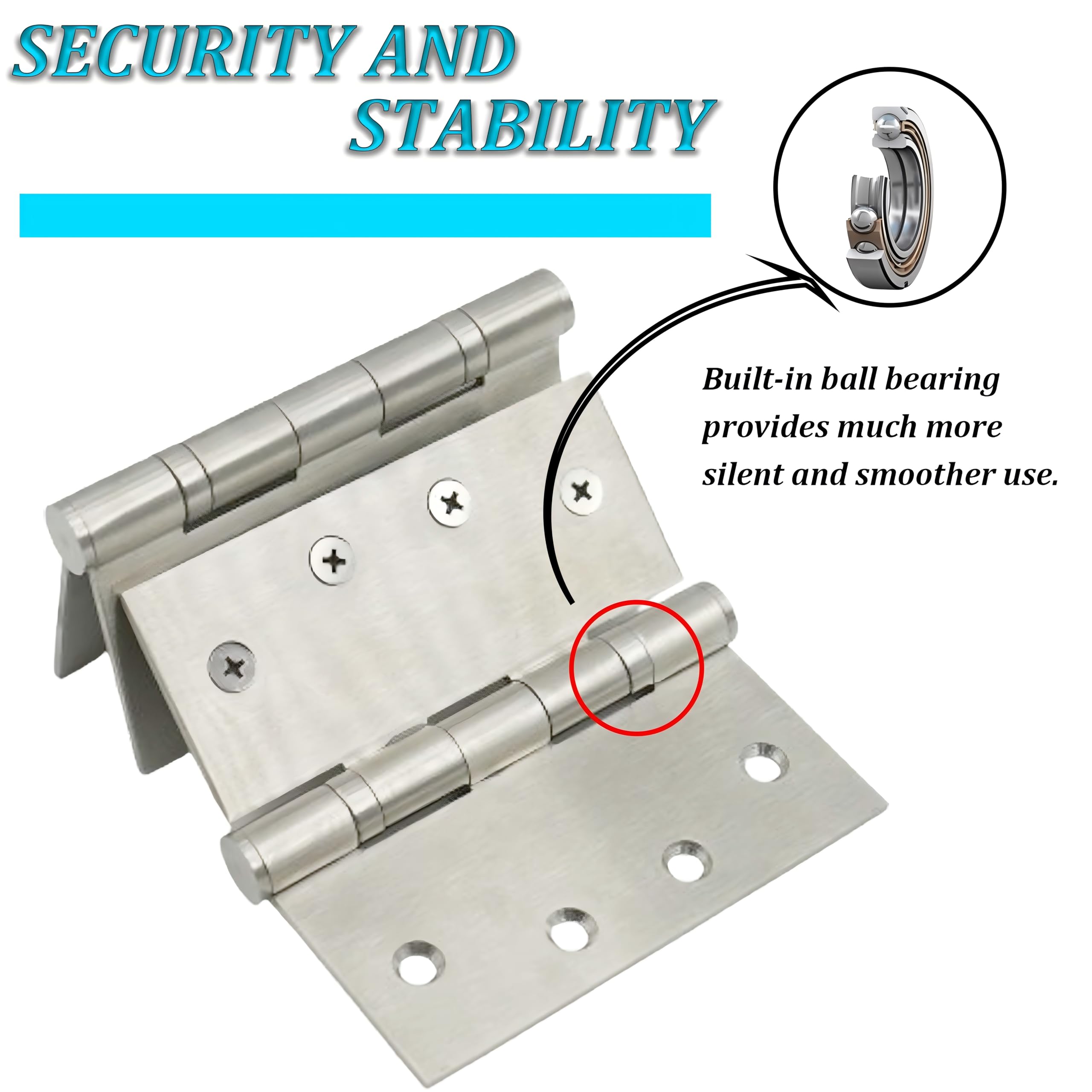 Paquete de 3 bisagras de puerta comerciales resistentes de 4.5 x 4.5 pulgadas, grosor de acero inoxidable de 3 mm, bisagra de puerta de rodamiento de bolas de acero silencioso con esquinas cuadradas