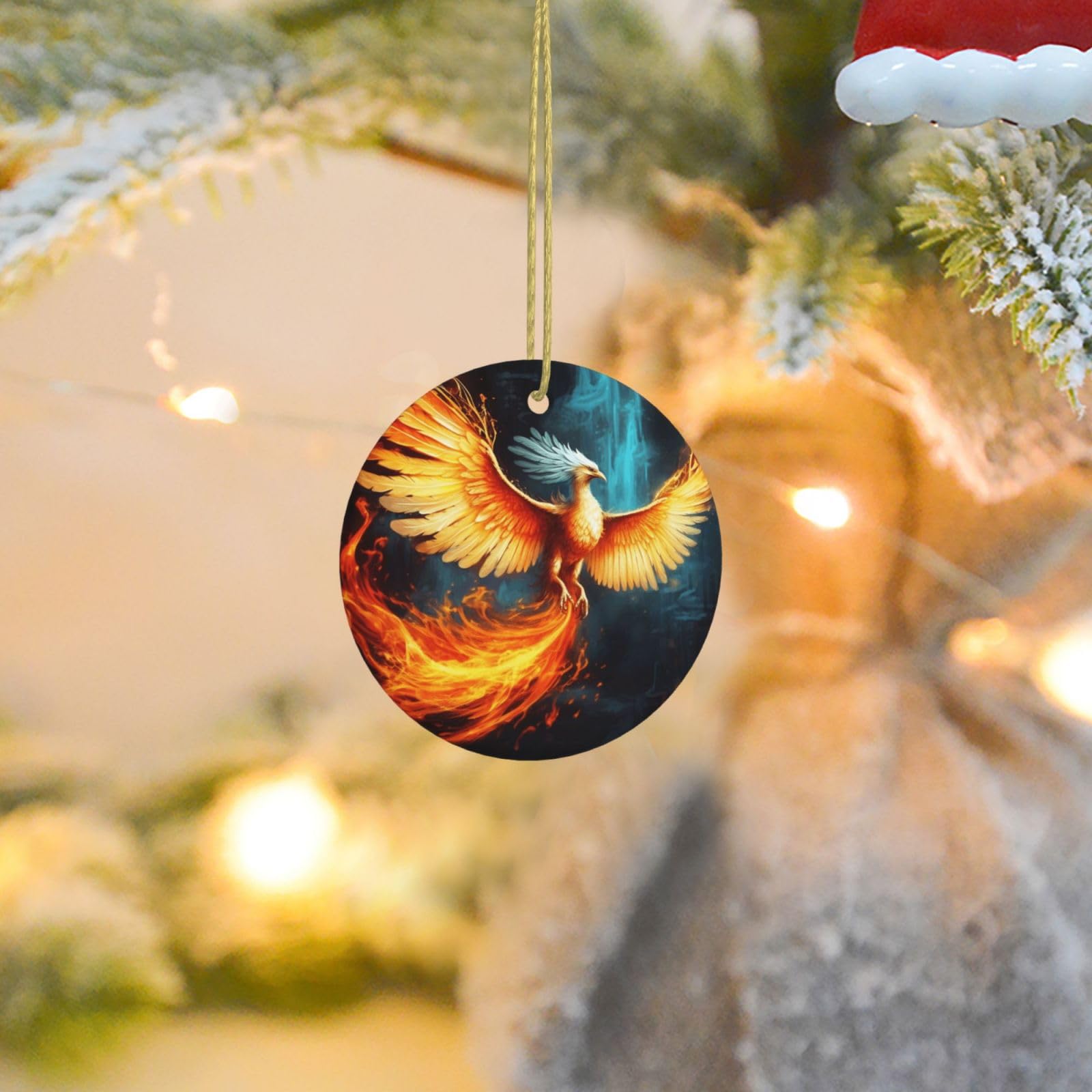 Christmas Ornaments for Christmas Tree Decoration Ceramic Hanging Beautiful Phoenix Ornament with Gold Ribbon Crafts Round Pendant for Keepsake Gifts Glass Xmas Decor Party Supplies