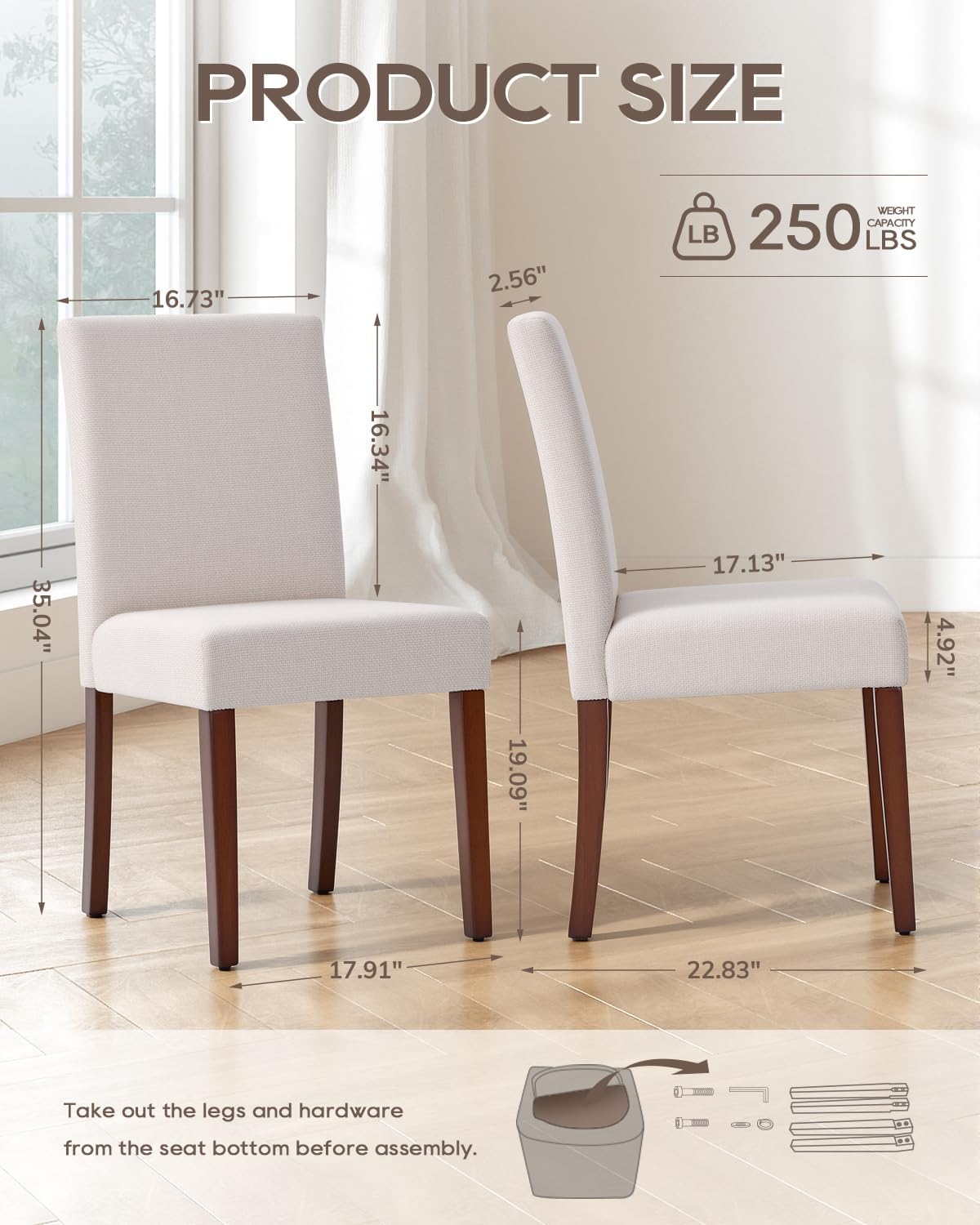 Upholstered Dining Chairs Set of 4 - Line Fabric Modern Farmhouse Kitchen Chairs,Mid-Back Dining Room Chairs with Wooden Legs