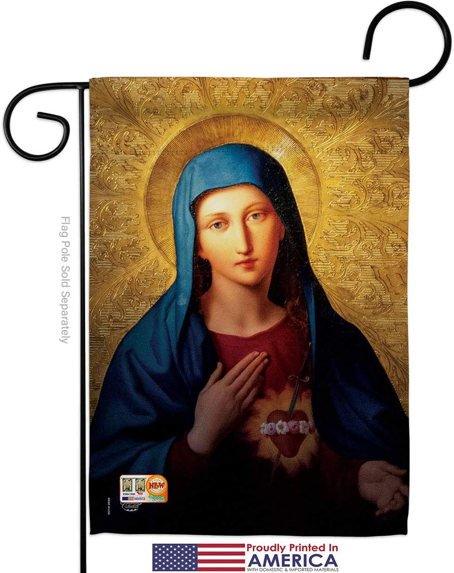 Sacred Heart of Mary Garden Flag Set Wall Holder Religious Faith Hope Grace Peace Dove Christian Religion Easter Small Decorative Gift Yard House Banner Made In USA 13 X 18.5