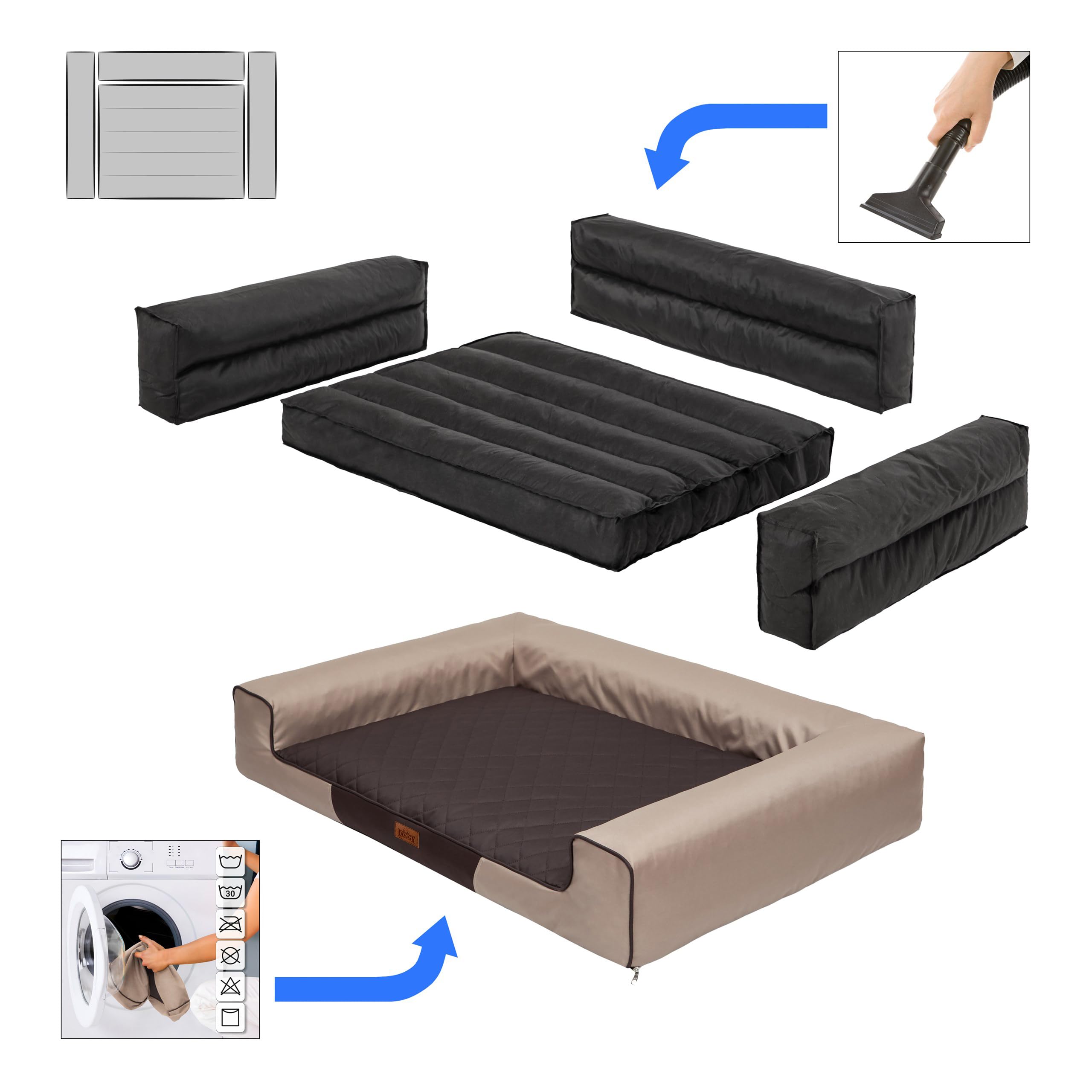 Cuccia per animali domestici, cuscino per cani, cuscino per cani, letto per cani, letto per cani, divano per cani, materasso per cani, beige con materasso marrone, L - 80 x 55 cm