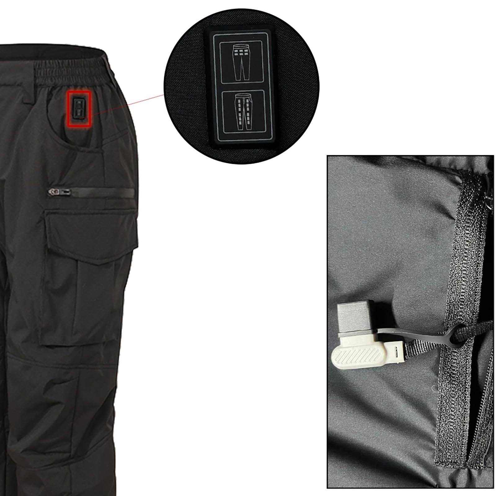 Générique Pantalon de Snowboard Chauffant Homme, Pantalon de Ski avec 18 Zones de Chaleur pour Les Genoux et l'abdomen, système de Chauffage sécurisé et Intelligent avec USB