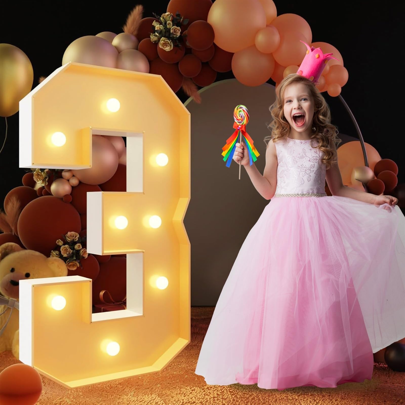 Tashace Marquee Light Up Numbers for 20th 30th 40th Birthday Decorations DIY Marquee Numbers LED Indoor Lights Numbers for Anniversary Party Decor Foam Board Kit(Number 3,120cm/4FT)