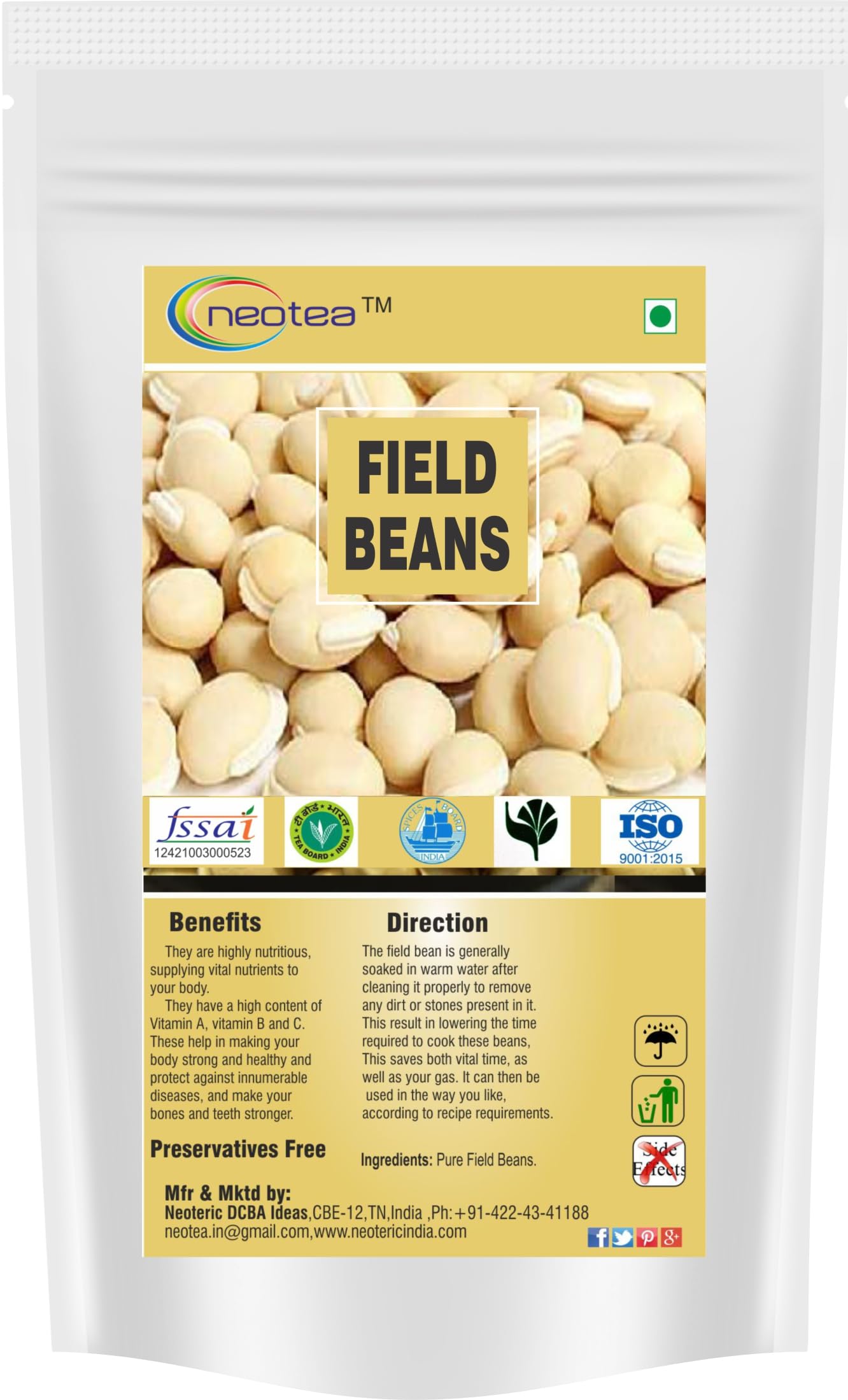 Neotea Field Beans | Hyacinth Mochai Kottai | Kadwe Vaal | Lima Double Beans | Avarebele | Pavata|Balar Dal| 100% Pure Natural|No Preservative|No Chemical|Direct Source From Farmers|Pack Of 1 500 Gram