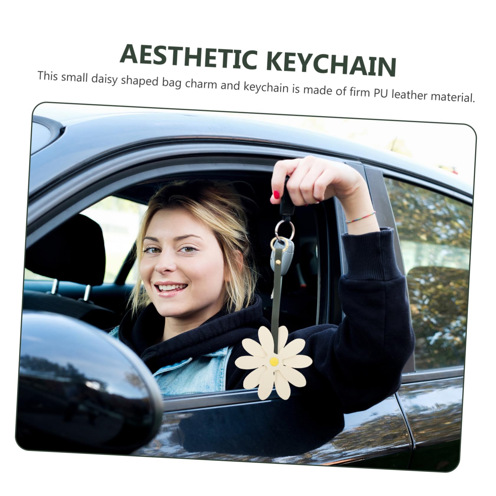 Beavorty Gänseblümchen Schlüsselanhänger Taschenanhänger Liebe Geldbörsen Schlüsselbund Schlüsselanhänger-Anhänger Blütenschlüsselung für Frauen Charme Schlüssel PU-Leder Weiß